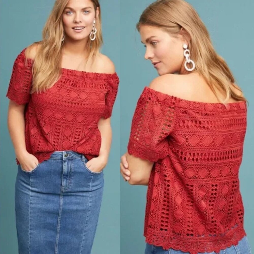 Anthropologie Sunday in Brooklyn Evie Off the Shoulder Top Rust Red Size Small
